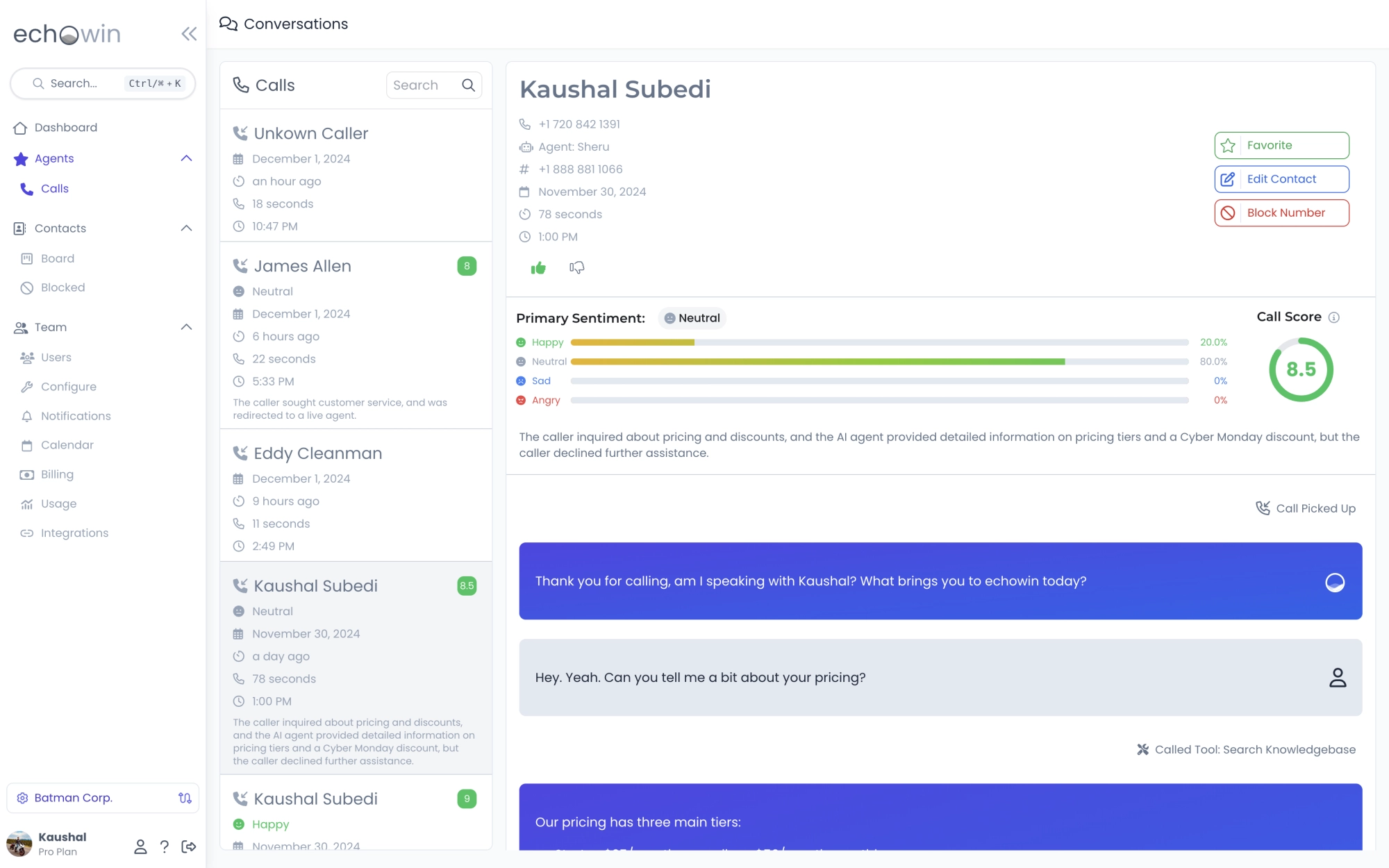 AI Receptionist Dashboard